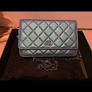 Chanel Wallet on Chain iridescent blue leather cross body bag